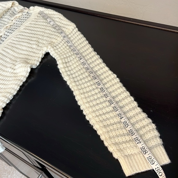 Pink Rose open front Cardigan, ivory, popcorn knit, criss cross back detail, S - Picture 10 of 12